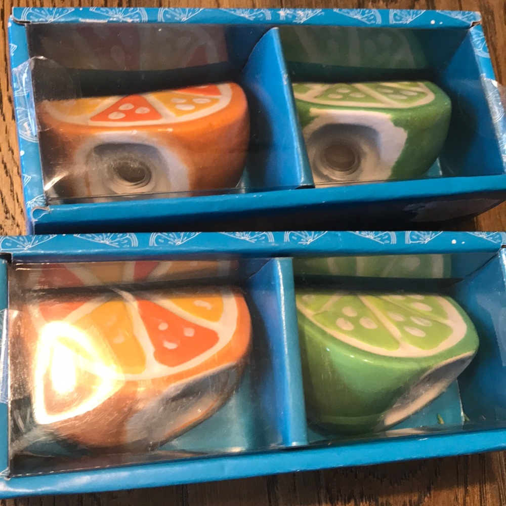 NWT lot of 2 Lime & Orange salt & pepper shakers